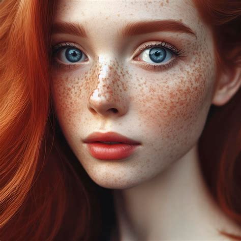 Premium Photo | This closeup portrait of young woman with red hair blue ...