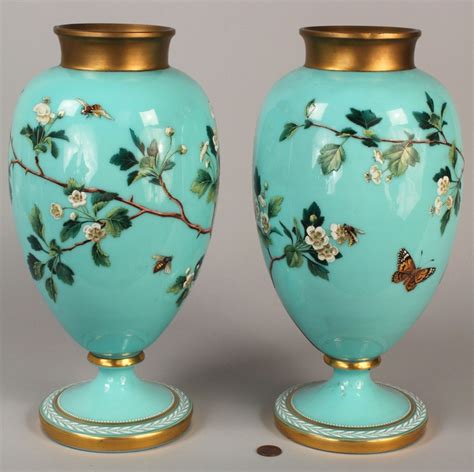 Lot 692: Pair of enameled Bristol Glass Vases