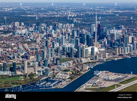 Aerial View of Toronto Skyline including Exhibition Place and Island ...