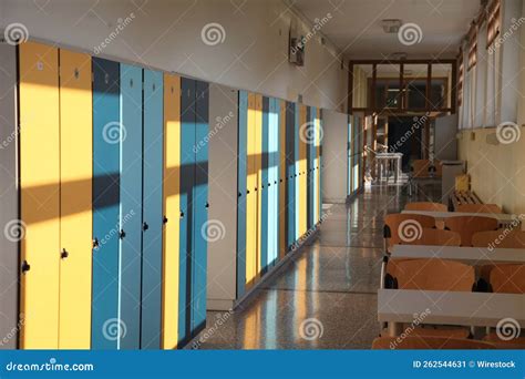 Empty School Corridor with Shelves Stock Image - Image of pandemic, empty: 262544631