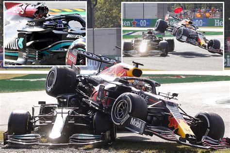 Lewis Hamilton inches from tragedy as Max Verstappen's car LANDS on him ...