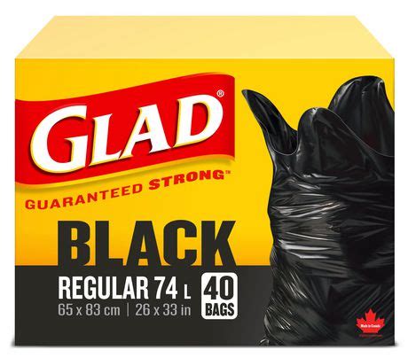 Glad Black Garbage Bags - Regular 74 Litres - 40 Trash Bags | Walmart Canada