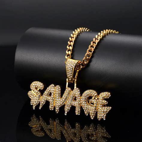 Bling bling Hip Hop SAVAGE Pendant Necklace Jewelry for men N309-in Pendant Necklaces from ...