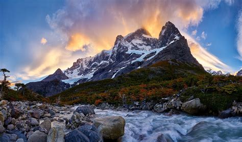 Nature, Mountain, River, Sunrise, Torres Del Paine, Chile, Snowy Peak wallpaper | nature and ...