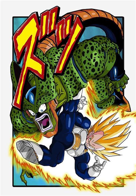 Vegeta vs Cell by Akira Toriyama Dragon Ball Gt, Dragon Ball Tattoo, Dragon Ball Image, Dragon ...