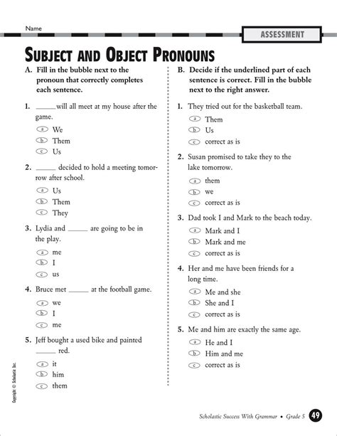 Subject And Object Pronouns Worksheets