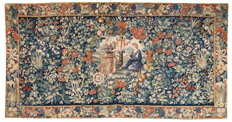 Music allegory Mille-Fleurs tapestry, Bruges, first half of the 16th century in wool and silk ...