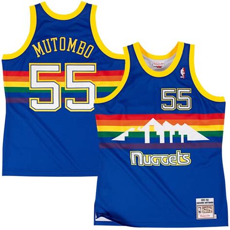 Mens Denver Nuggets Dikembe Mutombo Mitchell & Ness Navy Blue Authentic ...