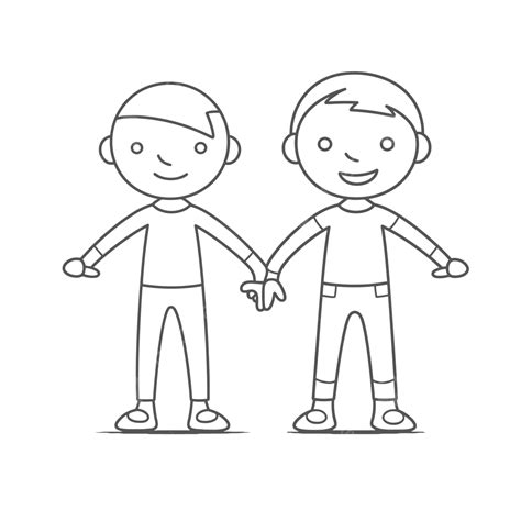 Two Line Drawings Showing Two Boys Holding Hands Outline Sketch Vector ...