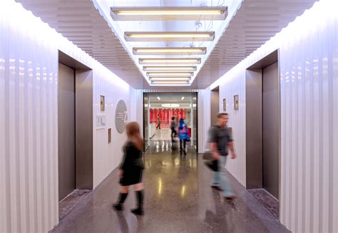 LED lighting in the elevator lobby areas changes color. Elevator Lobby, Company Values ...