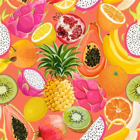 Premium Vector | Seamless pattern with tropical fruits. banana, orange ...