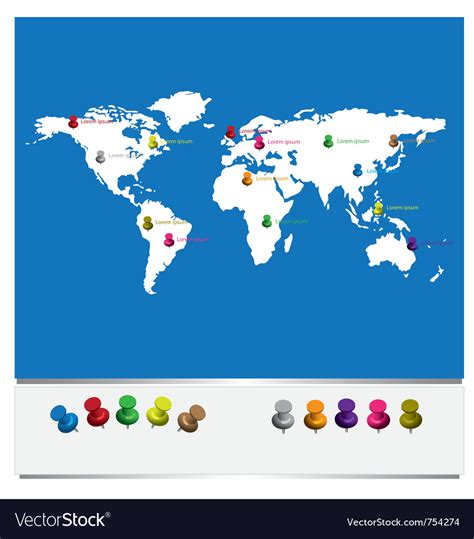 World map with pins Royalty Free Vector Image - VectorStock