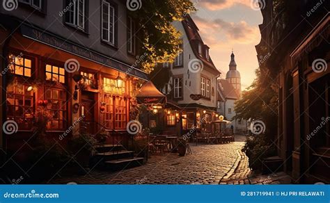 Old Town in Europe at Sunset with Retro Vintage. Generative Ai Stock ...