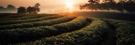 Premium Photo | Chinese plantation of a tea at sunrise wide angle ...