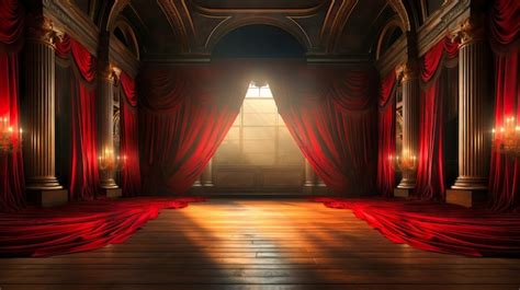 Premium AI Image | Stage draped in red velvet curtains with twin spotlights