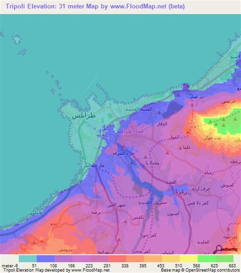 Elevation of Tripoli,Lebanon Elevation Map, Topography, Contour