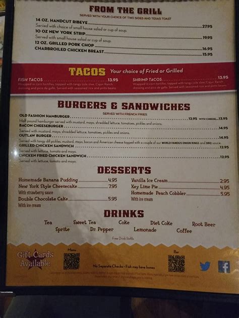 Menu at Clear Springs Restaurant, Tyler