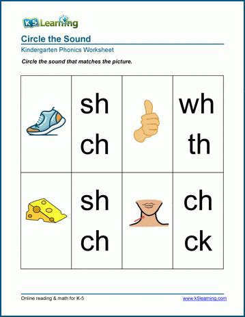 Consonant Digraphs Worksheets for Preschool and Kindergarten | K5 Learning