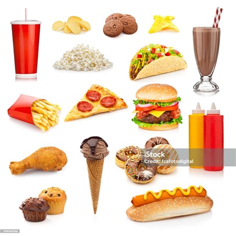 Unhealthy Food Isolated On White Background Stock Photo - Download ...