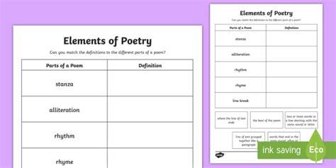 CfE Second Level Elements of Poetry Worksheet / Worksheet-Scottish