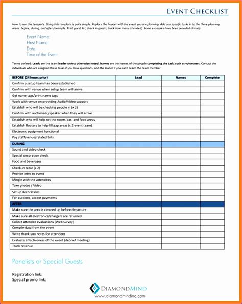 Event Planning Checklist Template Excel