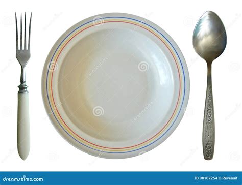 Dinner Set. Plate, Spoon and Fork Isolated Stock Photo - Image of setting, flatware: 98107254