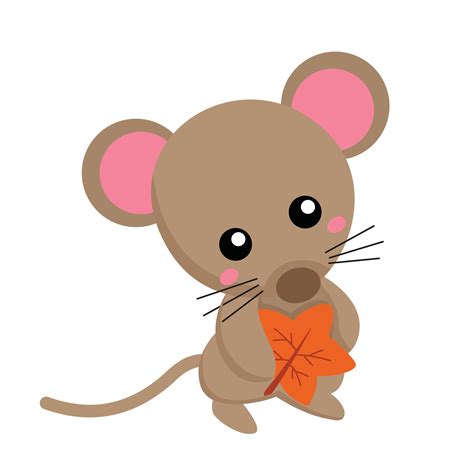 Little Mouse and Autumn Leaves Cartoon Illustration Vector Clipart Sticker 26583533 Vector Art ...