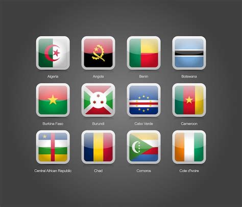 Premium Vector | 3d glossy square round shaped icons for flags of ...