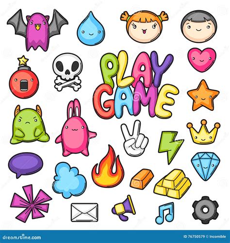 Game Kawaii Invite. Cute Gaming Design Elements, Objects And Symbols ...