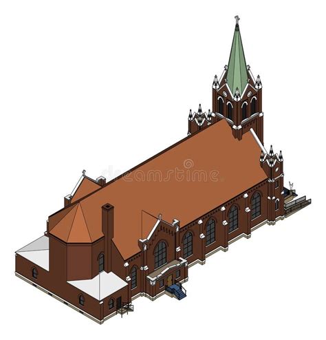 The Building Of The Catholic Church, Views From Different Sides. Three-dimensional Illustration ...