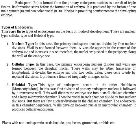 How endosperm is formed ? What are the different types of endosperm? which plants do not have ...