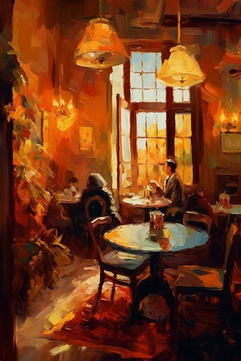 A Warm Evening at the Cafe An Abstract Painting in Orange Hues 24062594 ...