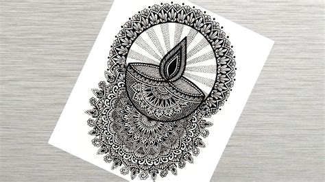 How to draw Mandala Art with Diya | Diya Mandala | Step by Step Tutorial | Mandala art therapy ...