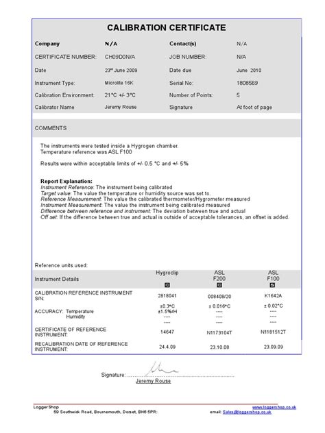 Instrument Calibration Certificate at Robert Jorgensen blog