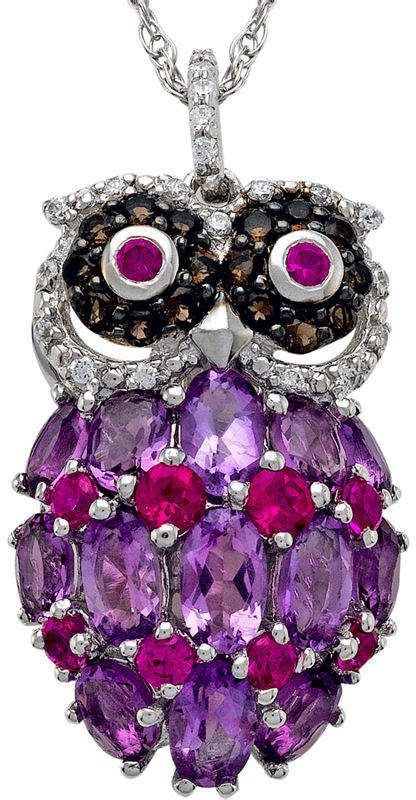 JCPenney FINE JEWELRY Sterling Silver Multi-Gemstone Owl Pendant Necklace | Owl pendant ...