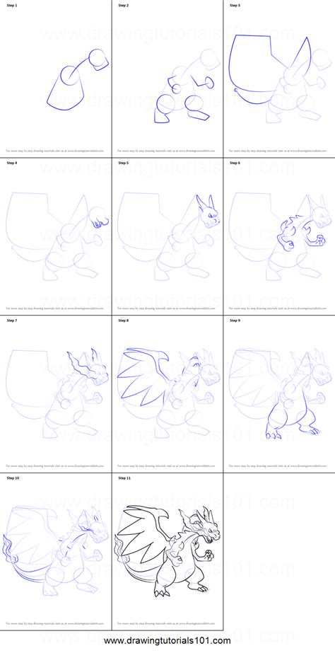 How to Draw Mega Charizard X from Pokemon (Pokemon) Step by Step | Easy pokemon drawings ...