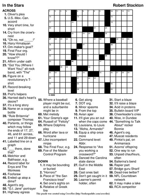 toronto star crossword puzzles printable printable crossword puzzles ...