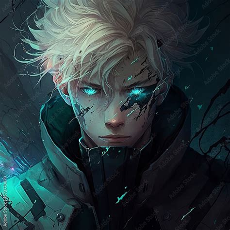 Portrait of a Blond Hair Blue Eye Anime Boy Standing in a Storm Generative AI Stock Illustration ...