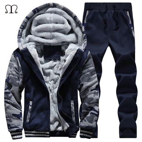 winter men sweat suits fleece warm mens tracksuit set casual jogger ...