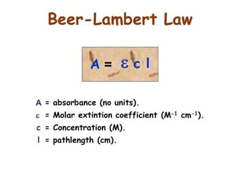 Answered: Beer-Lambert Law A = Ecl A = absorbance… | bartleby