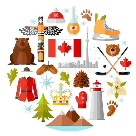 Traditional national symbols of Canada. Set of Canadian icons. Vector ...