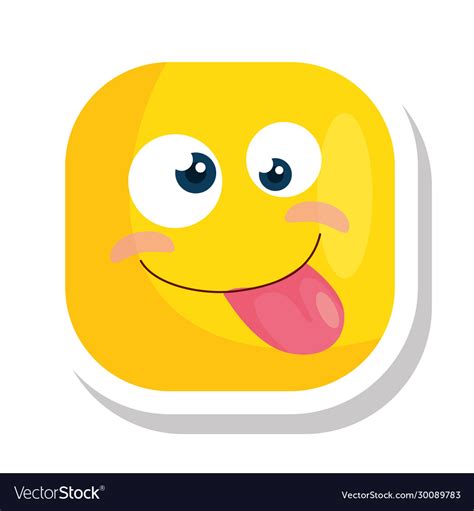 Funny square emoticon crazy isolated icon Vector Image