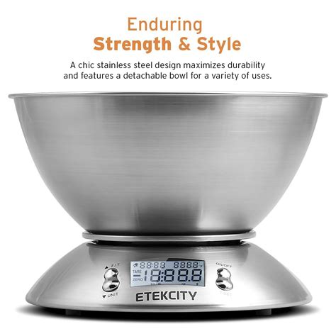 Etekcity Digital Kitchen Scale Multifunction Food Scale with Removable Bowl 2.15L Liquid Volume ...