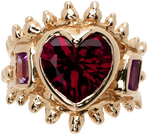 Millie Savage: Gold Ruby Heart Ring | SSENSE Canada