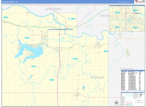 Douglas County, KS Zip Code Wall Map Basic Style by MarketMAPS