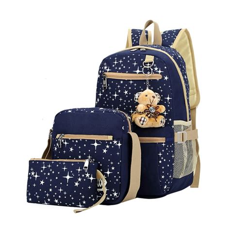 Lowestbest - School Backpack for Teens Clearance! Navy Blue 3Pcs/Sets ...