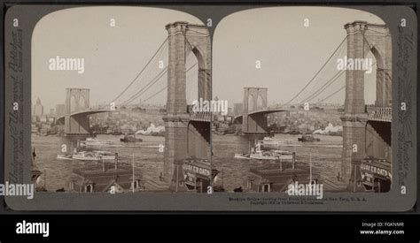 Brooklyn Bridge, looking from Brooklyn toward old New York, U.S.A, from ...