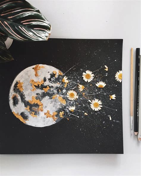 These 8x10 hand-embellished watercolor moon prints are made with real pressed flowers and gold ...