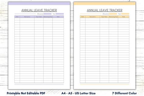 Annual Leave Tracker Template Printable, Work Leave Planner, Work Leave ...