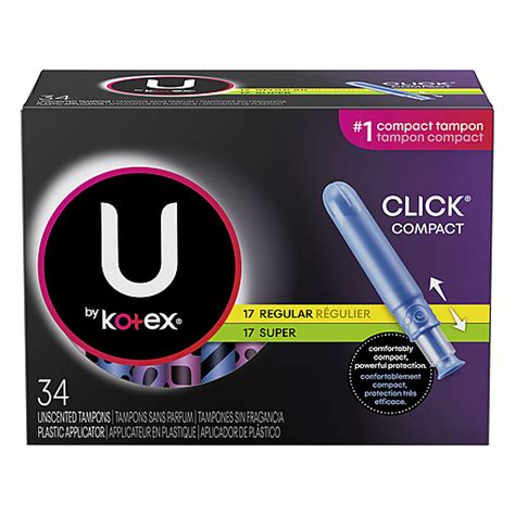 U by Kotex Regular/Super Plastic Applicator Unscented Tampons 34 ea ...